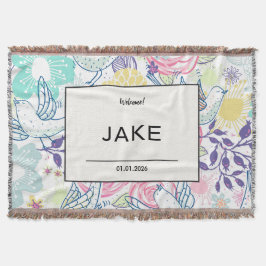 Colorful Birds Welcome Name Date Newborn Deken