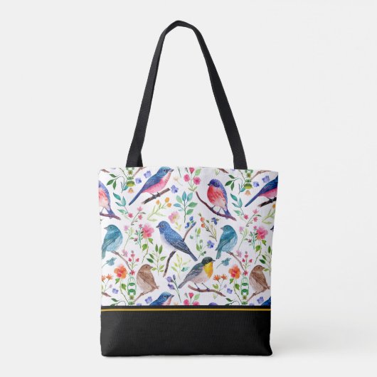 Colorful Birds & Whimsical Flowers Pattern Tote Bag (Achterkant)