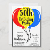 Colorful Birthday Balloons 50th Party Kaart (Voorkant)