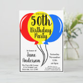 Colorful Birthday Balloons 50th Party Kaart (Staand voorkant)