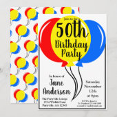 Colorful Birthday Balloons 50th Party Kaart (Voorkant / Achterkant)