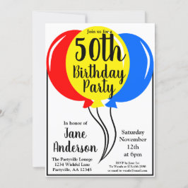 Colorful Birthday Balloons 50th Party Kaart