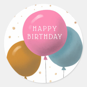 Colorful Birthday Balloons Gold Glitter Confetti Ronde Sticker