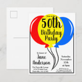 Colorful Birthday Balloons vijfde Uitnodiging Briefkaart (Voorkant / Achterkant)