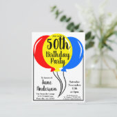 Colorful Birthday Balloons vijfde Uitnodiging Briefkaart (Staand voorkant)