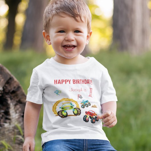 Colorful Birthday Boy Monster Trucks met naam Age