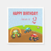 Colorful Birthday Boy Monster Trucks met naam Age Servet (Voorkant)