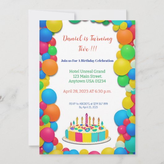 Colorful Birthday Invitation Kaart (Voorkant)