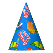 Colorful Birthday Lovebird Parrot Bird Theme Feesthoedjes (Voorkant)