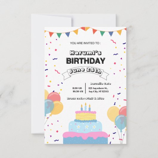 Colorful Birthday Party Invitation Kaart (Voorkant)
