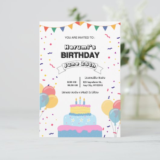 Colorful Birthday Party Invitation Kaart (Staand voorkant)