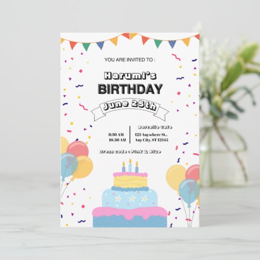 Colorful Birthday Party Invitation Kaart (Staand voorkant)