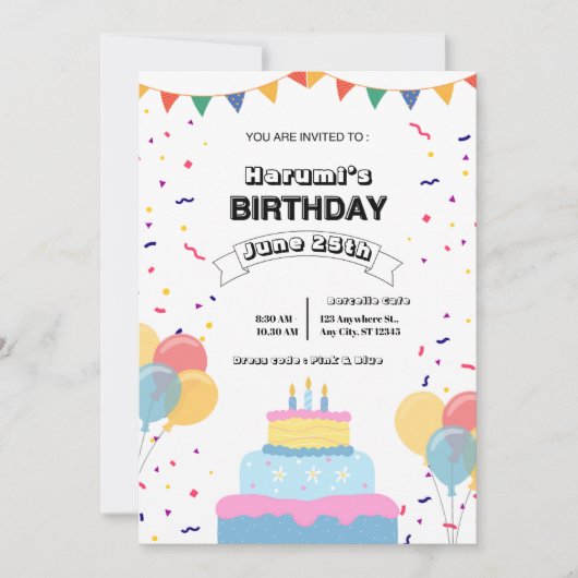 Colorful Birthday Party Invitation Kaart (Voorkant)