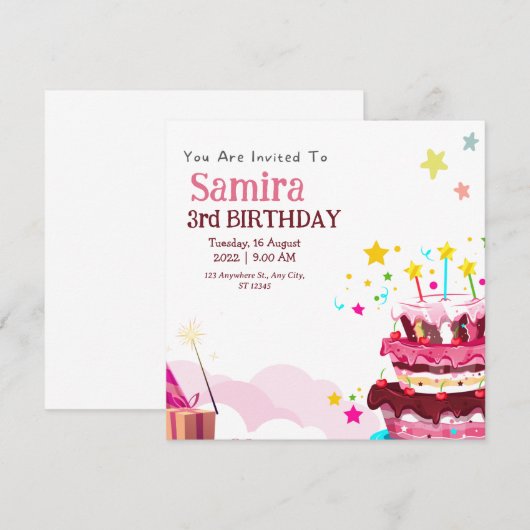 Colorful Birthday Party Invitation Kaart (Voorkant / Achterkant)