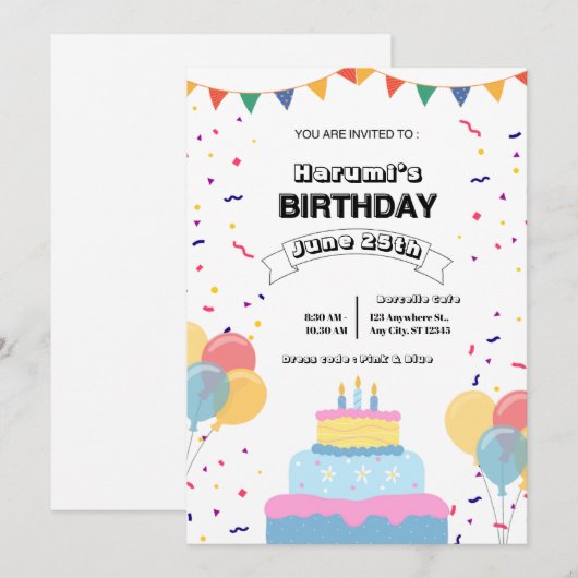 Colorful Birthday Party Invitation Save The Date (Voorkant / Achterkant)