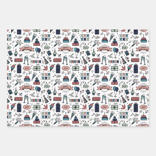 Colorful Birthday Pattern Inpakpapier Vel (Voorkant 3)