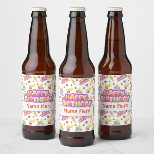 Colorful Birthday Sweets Bier Etiket (Flessen)
