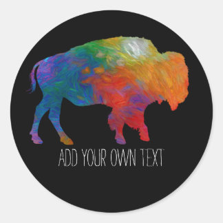 colorful bison art add your own text on black ronde sticker