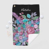 Colorful Black Floral Dames Golf Golfhanddoek (Insitu)