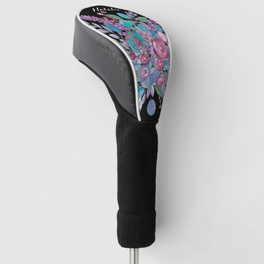 Colorful Black Floral-dames Golfheadcover (Schuin)