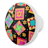 Colorful Black Quilt Patchwork Block Art Keramische Knop (Rechts)