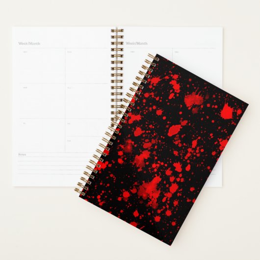 Colorful Black Red Paint Splatter Artistic Splash Planner (Display)