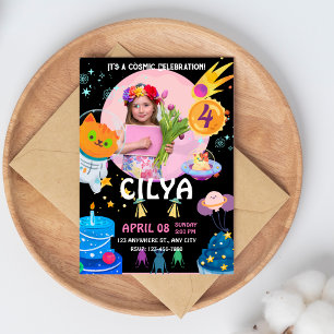 Colorful Black Space Thlethday Party Invitat Kaart