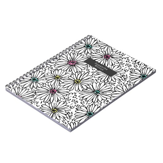 Colorful Black + White Daisies Pattern Notitieboek (Linkerzijde)