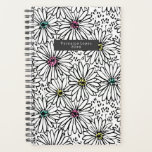 Colorful Black   White Daisies Pattern Planner<br><div class="desc">Patroon met illustraties van zwarte en witte mazen met kleurrijke centers in geel,  roze en blauw.</div>