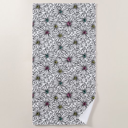 Colorful Black + White Daisies Pattern Strandlaken (Voorkant)