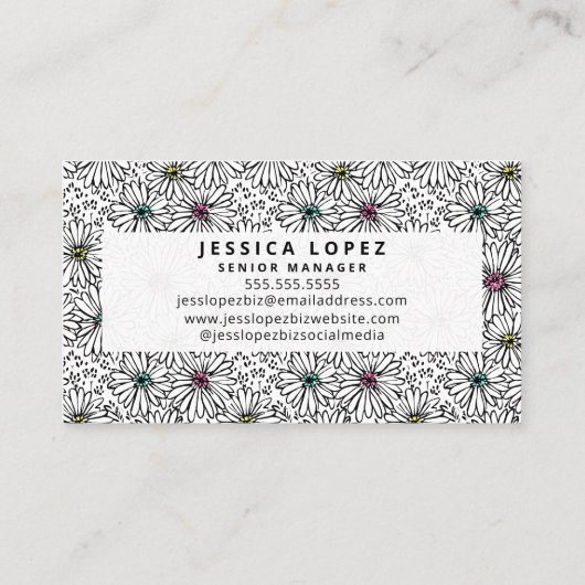 Colorful Black + White Daisy Pattern Professional Visitekaartje (Achterkant)