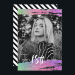 Colorful Black White foto 18th Birthday Kaart<br><div class="desc">Een kleurrijk,  leuk ontwerp,  zwart en wit,  foto 18e verjaardag uitnodiging van het feestje. Voor beste resultaten,  gebruik een zwarte en witte foto. Als u hulp nodig hebt om uw kleurenfoto zwart-wit te maken - neem contact met me op via de onderstaande knop. Pas deze aan met je partijgegevens.</div>