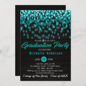 Colorful Blauwgroen Confetti Afstuderen Invitation Kaart (Voorkant / Achterkant)