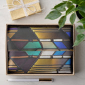 Colorful Blauwgroen Gold Art Deco Glas in lood Tissuepapier (Geschenk)
