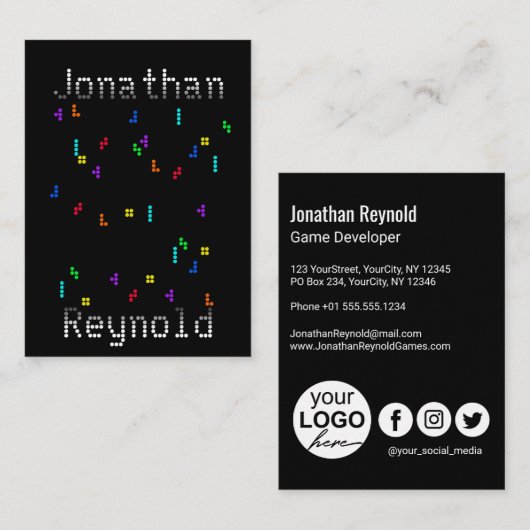 Colorful Block Puzzle Game Developer Designer Visitekaartje (Voorkant / Achterkant)