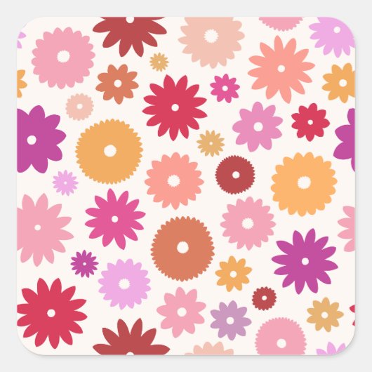 Colorful Blooms Pattern Vierkante Sticker (Voorkant)