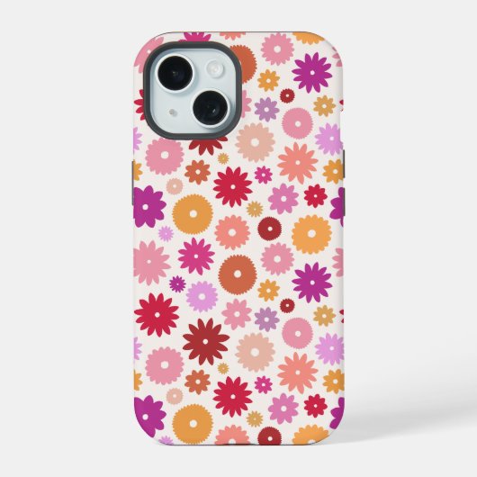 Colorful Blooms Repeat Pattern iPhone 15 Case (Achterkant)