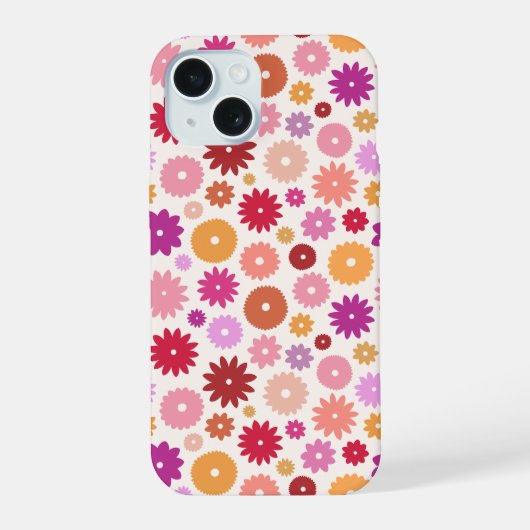 Colorful Blooms Repeat Pattern iPhone 15 Case (Achterkant)