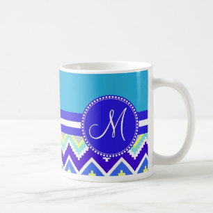 Colorful Blue Aztec Andes Chevron Zig Zags Koffiemok