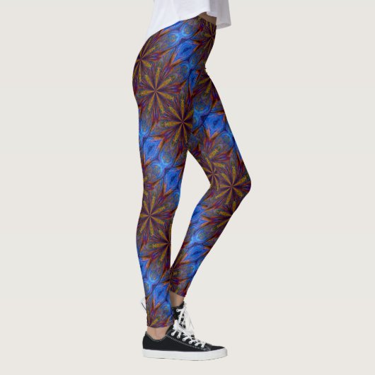 Colorful Blue en Gold Abstract patroon Leggings (Rechts)