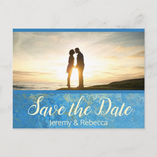 Colorful Blue en Gold Save the Date Briefkaart (Voorkant)