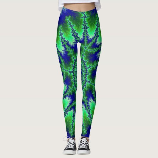 Colorful Blue en Green Fractal Leggings (Voorkant)