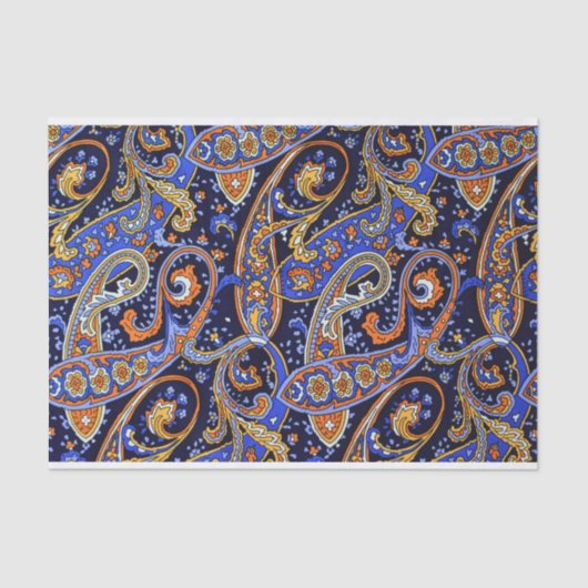 Colorful Blue en Oranje Paisley Pattern Tissuepapier (Voorkant)