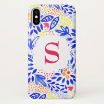 Colorful Blue Floral Waterverf Phone Hoesje