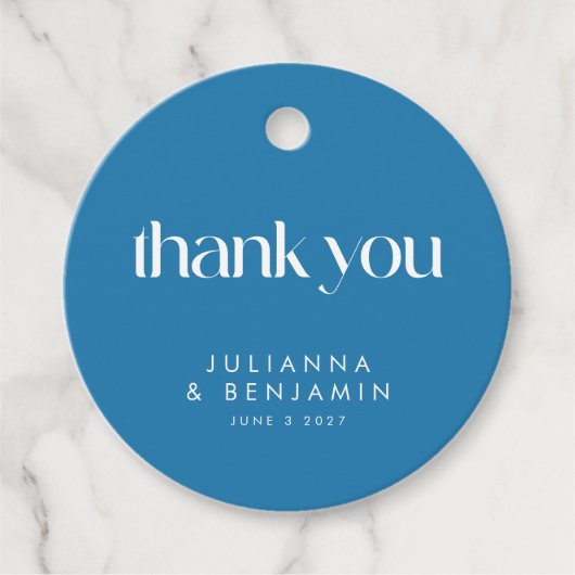 Colorful Blue Geometric Weddenschap Aangepast beda Bedankjes Labels (Voorkant)