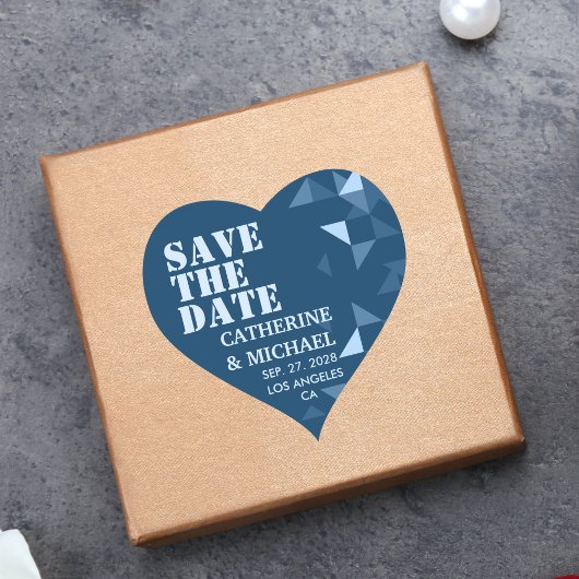 Colorful Blue Geometric Wedding Save the Date Hart Sticker
