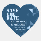 Colorful Blue Geometric Wedding Save the Date Hart Sticker (Voorkant)