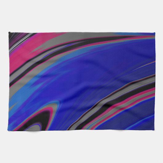 Colorful Blue Gray Magenta Fractal Swirl Theedoek (Horizontaal)