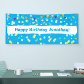 Colorful Blue & Green Confetti Boy Birthday Party Spandoek (Beurs)