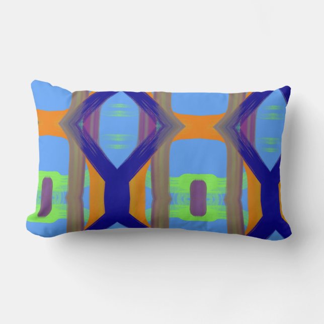 Colorful Blue Green Oranje Gepersonaliseerd Art Pa Kussen (Voorkant)